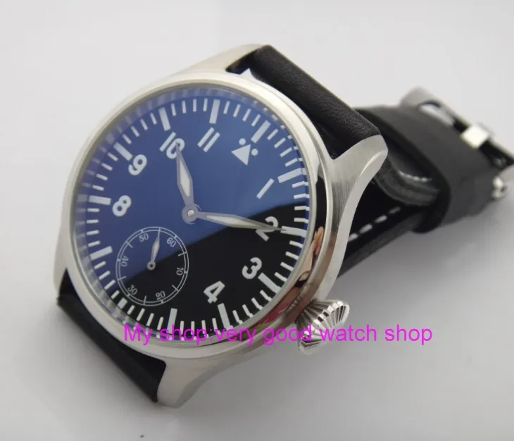 

47mm parnis big black dial Asian 6498 17 jewels Mechanical Hand Wind movement men watches Mechanical watches xj10