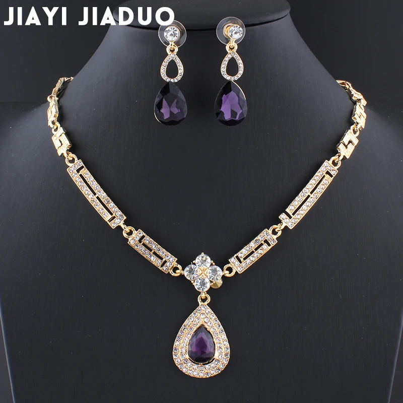 

Jiayijiaduo Wedding Dress Jewellery Sets Glass Purple Charm Crystal Necklace Earrings Sets for Women Parure Bijoux Femme Dubai