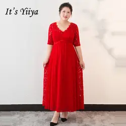 Это YiiYa вечернее платье 2018 плюс Размеры v-образным вырезом Половина рукава узелок-line модельер Праздничное платье для девочек DM051