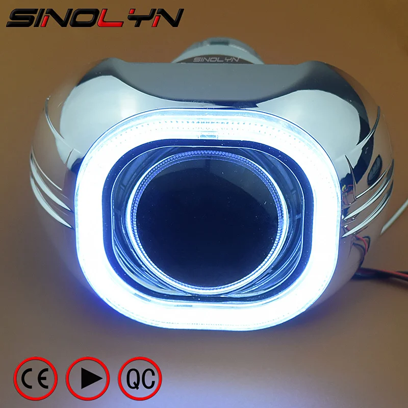 SINOLYN Metal 3.0'' H4 Q5 D2S Bi xenon Lenses HID Projector Lens Headlight Kit Square COB LED Angel Eyes Halo White Car-styling источник света для авто sinolyn q5 koito