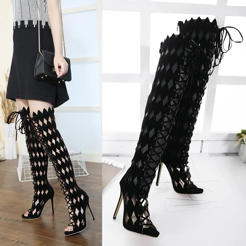 

Summer long Boots womens sandals summer 2017 High Heels Knee Boots Women Dress Shoes Gladiator Sandals Women thigh Boots X392
