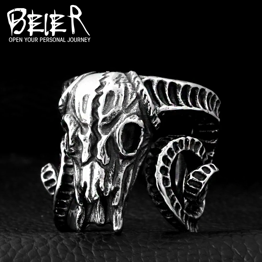 Открытое кольцо Нержавеющая сталь древней блюдо овец голову Skull Ring Винтаж Титан