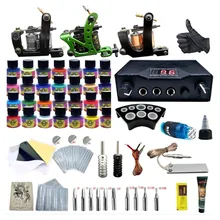 Набор для татуировки 3 тату-машинка, пистолет, синие чернила, блок питания, ручки для татуировки боди-арт, полный набор, чернила для татуажа, набор игл для татуировки