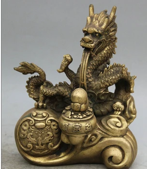 

ZSR 1020++++++8" Chinese Folk Brass Wealth treasure bowl Zodiac Year Dragon Statue Sculpture