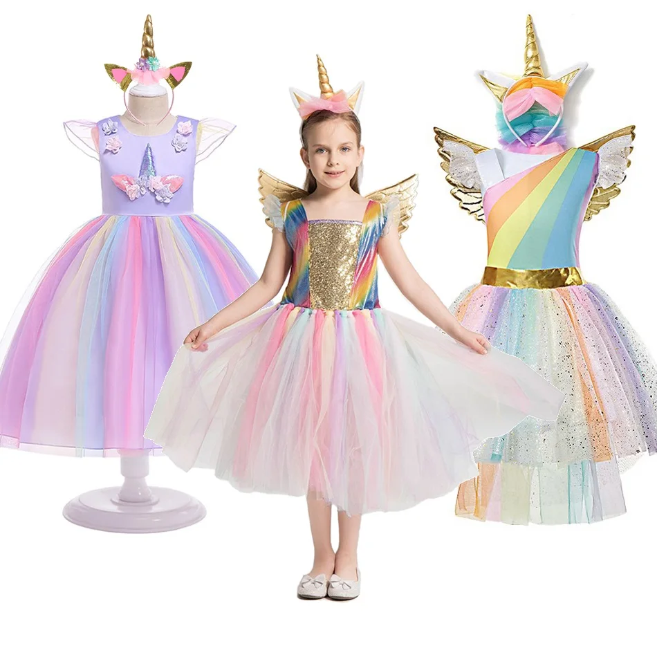 

VOGUEON Unicorn Princess Dress for Little Girls Sleeveless Rainbow Layered Costume Children Unicornio Dress Up Fantasy for 3-8T