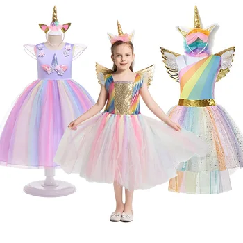 

VOGUEON Unicorn Princess Dress for Little Girls Sleeveless Rainbow Layered Costume Children Unicornio Dress Up Fantasy for 3-8T