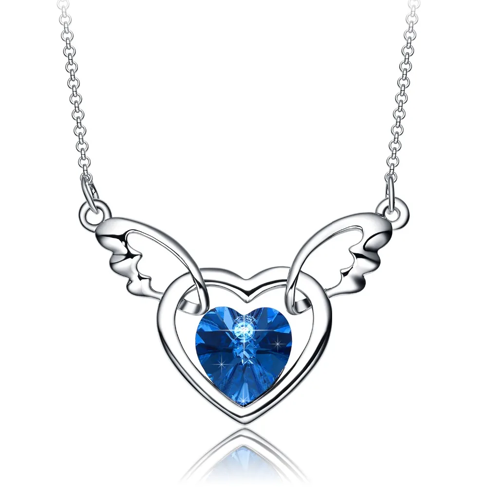 Valentines Day Gifts Neemoda Womens Blue Crystal Heart Pendant Necklace White Gold Plated Angel Wings Fashion Jewelry Fashion Jewelry Jewelry Fashionheart Pendant Necklace Aliexpress