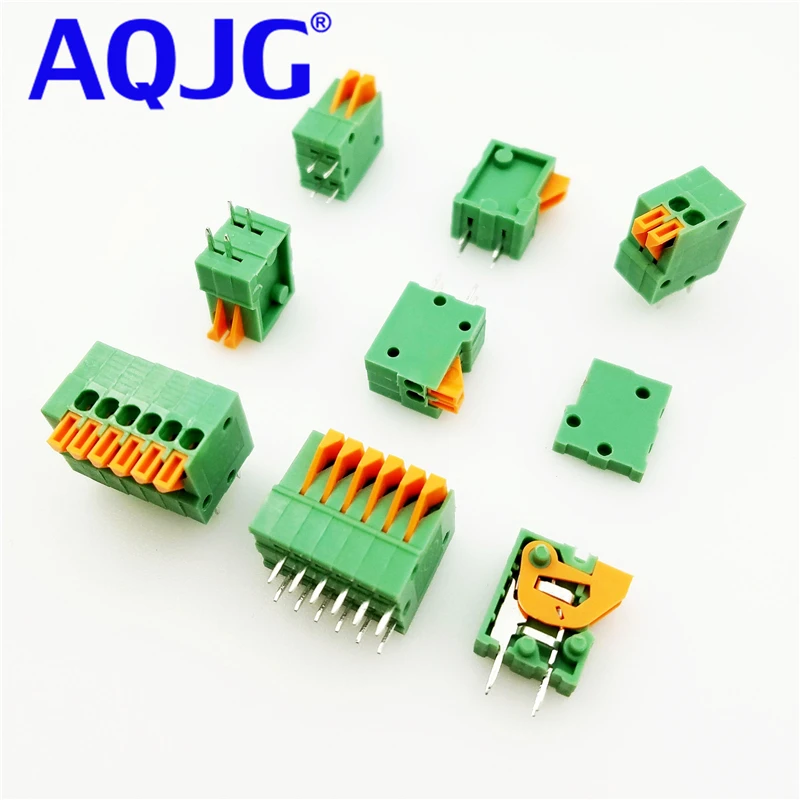 

50PCS 2.54mm Pitch Spring Terminal Blocks Connector 2/3/4/5/10-20P KF141V Right Angle Green RoHS PCB Mounted