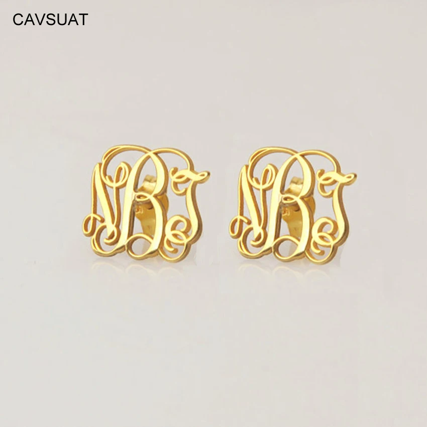 

CAVSUAT Delicate Custom Initials Monogram Earring Stainless Steel Personalized Name Jewelry Women Bridesmaid 3 Letters Brincos