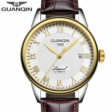GUANQIN часы Мужские автоматические часы лучший бренд класса люкс Дата Стразы нержавеющая сталь кожаный ремешок механические Автоматические наручные часы