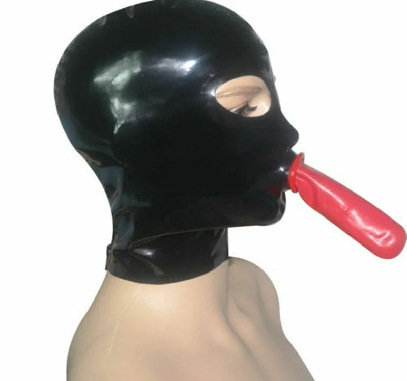 Маска с открытыми глазами на молнии черный и красный латекс капюшон маска bdsm БДСМ