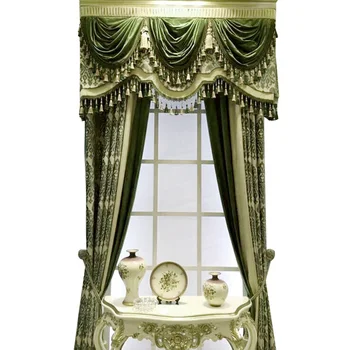 

Custom curtains High-grade European villa chenille thicken fabric pastoral blue Jacquard blackout curtain valance tulle N227