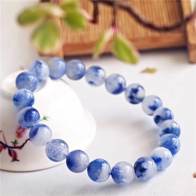

9.7mm Natural Blue Dumortierite Quartz Rutilated Quartz Crystal Bracelet For Woman Lady Gift Brazil Beads Gemstone Bracelet
