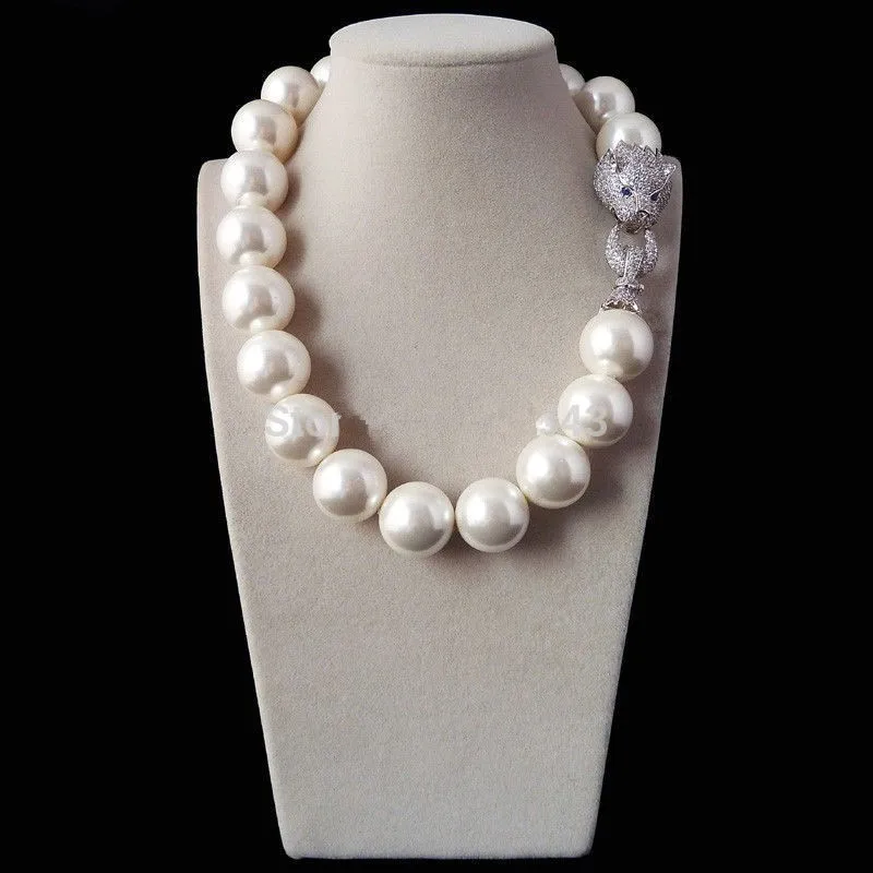 Wholesale-free-shipping-Natural-18-20mm-white-shell-pearl-inlay-zircon-leopard-head-LUXURY-necklace(1)