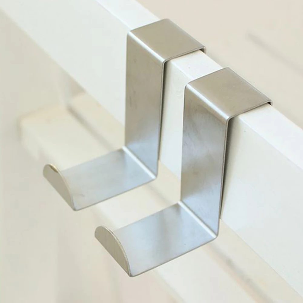 

2Pcs Stainless Steel Over Door Hooks Kitchen Cabinet Hat Clothes Hanger Drop Shipping
