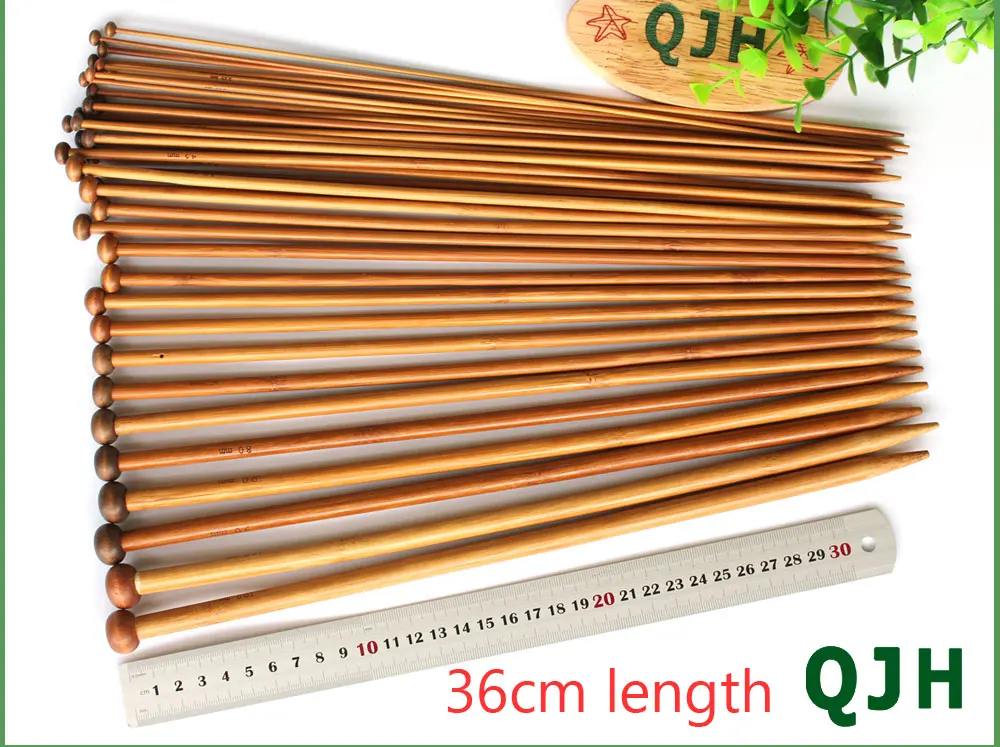 QJH brand 36Pcs 18 Sizes Bamboo Knitting Needles Single Tip Point Round Crochet Needles Household DIY Weaving Knitting Tools 027