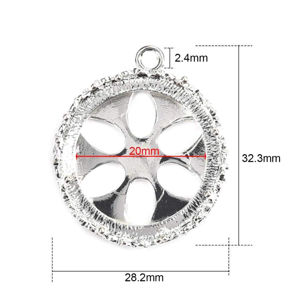 Round Hollow Pendant Cabochon Setting 20mm Bezel Cameo Blank Base Silver Plated (2)