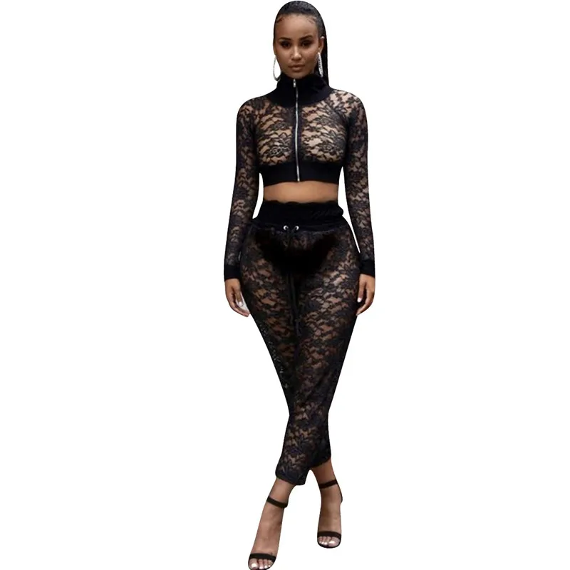 black lace two piece set