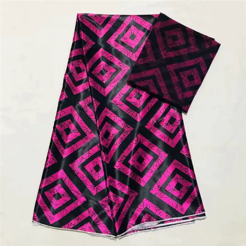 

Hot selling satin silk fabric 4+2 yards/lot colorfast Nigrian design African wax pattern satin silk fabric for clothing XM072503
