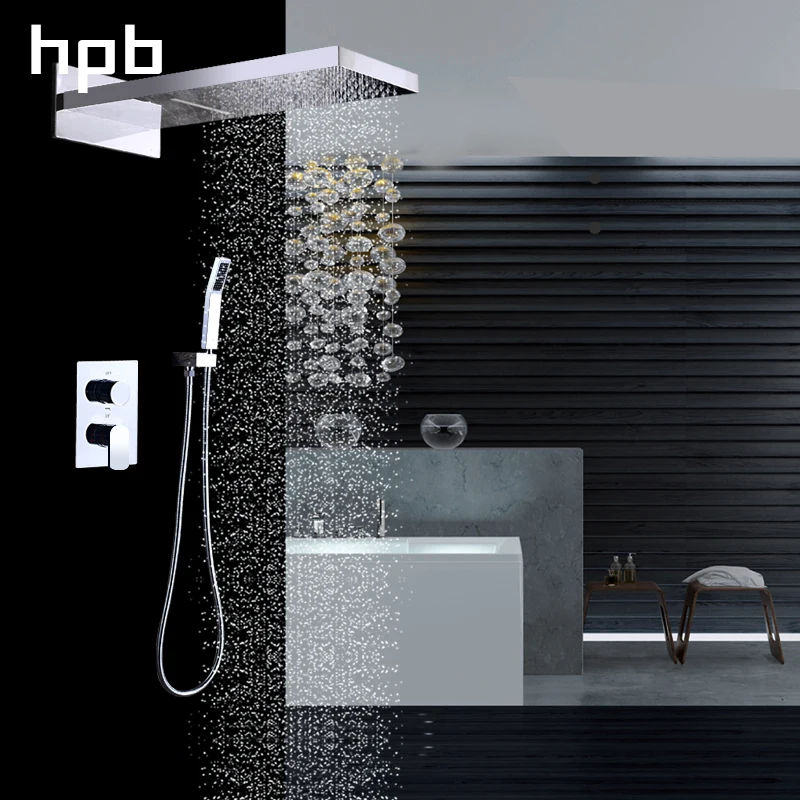 

HPB Luxury 55X23cm Rainfall Shower Faucets Waterfall Shower System 3 Functions Bathroom Mixer Cold and Hot Water HP2210a