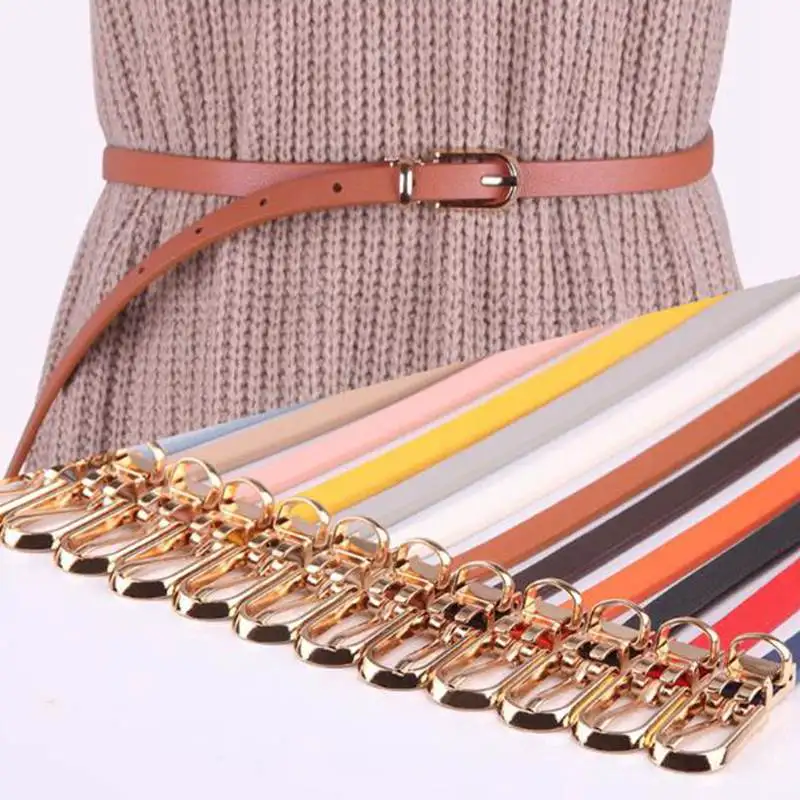 

Women Faux Leather Belt Solid Color Thin Skinny Waist Belt Adjustable Female Dress Wild Belts Strap