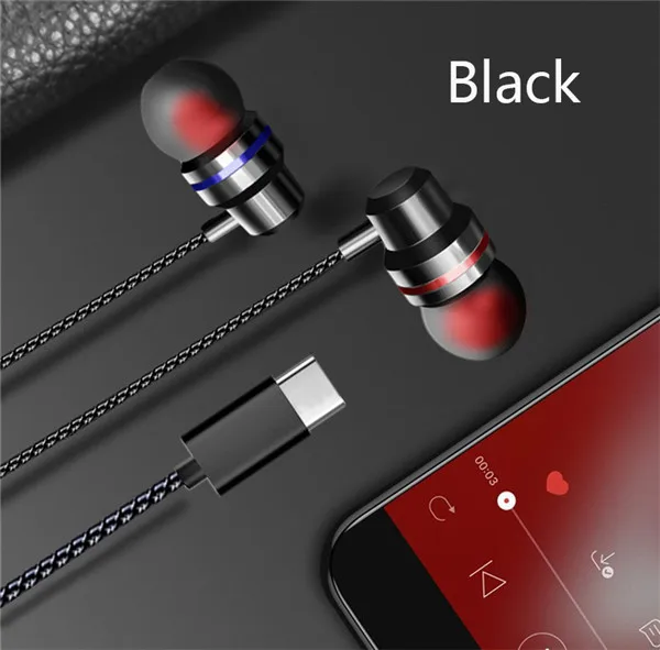 Наушники с глубоким басом, usb type C, проводные наушники-вкладыши, спортивные USB-C, гарнитура с микрофоном, регулятор громкости для Xiaomi 6 Mix 2 s, samsung huawei
