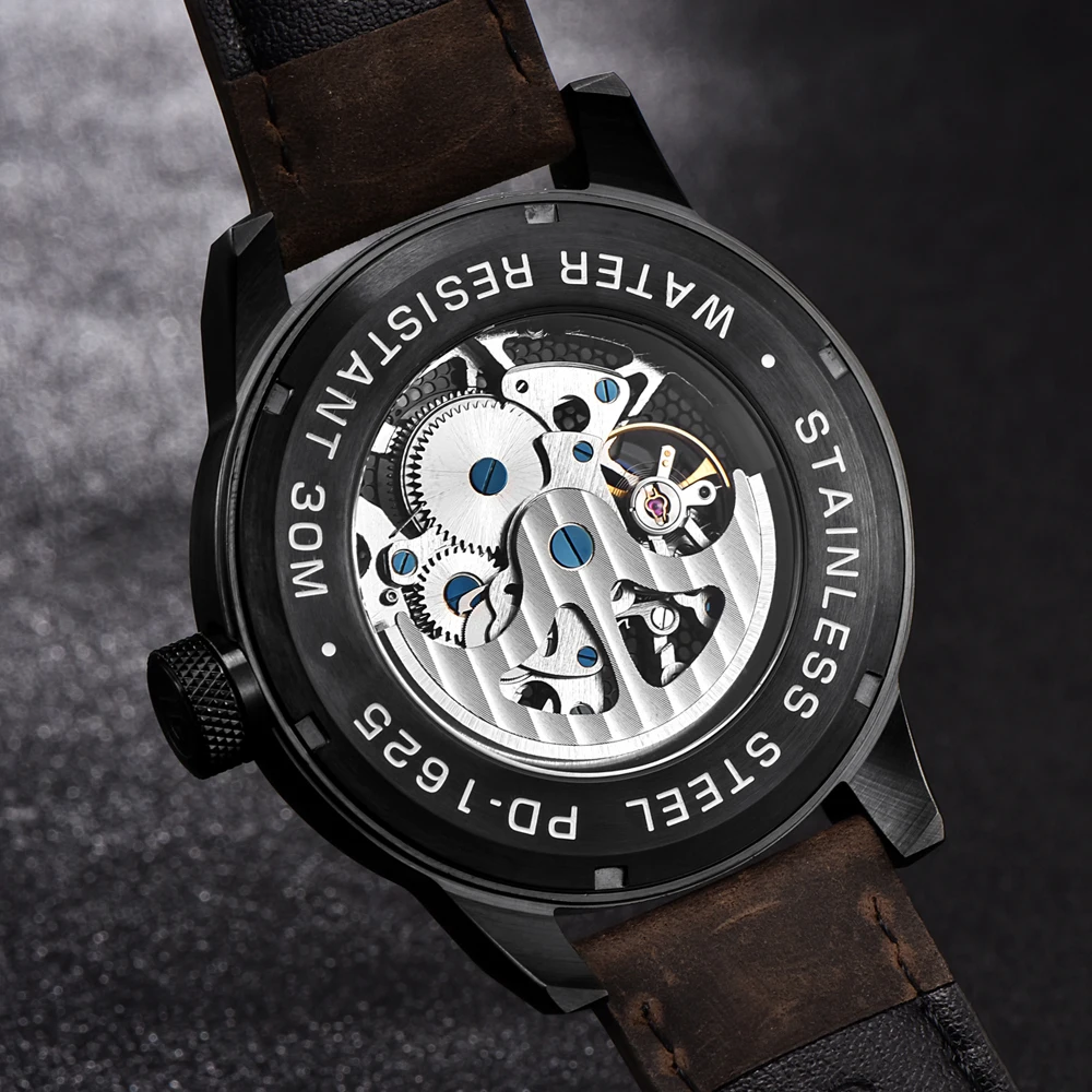 PAGANI Дизайн бренд класса люкс полые автоматические Mechanica lWatch для мужчин Классический Скелет Водонепроницаемый 30 м натуральная кожа часы saat