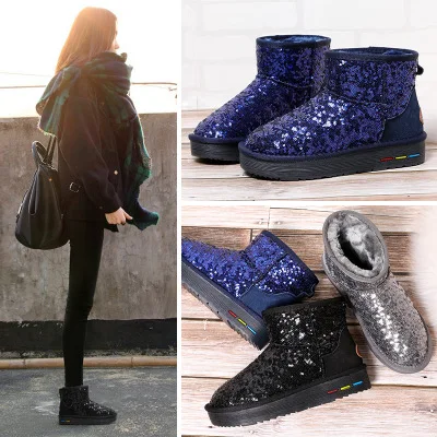 

New Bling Woman Shoes Warm Winter Women Snow Boots Solid Platform Ankle Boots Casual Flats Comfortable Shoes Cotton Female Shoes