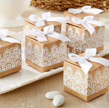 

Free Shipping 100pcs bowknot square wedding favor candy box ,include ribbons