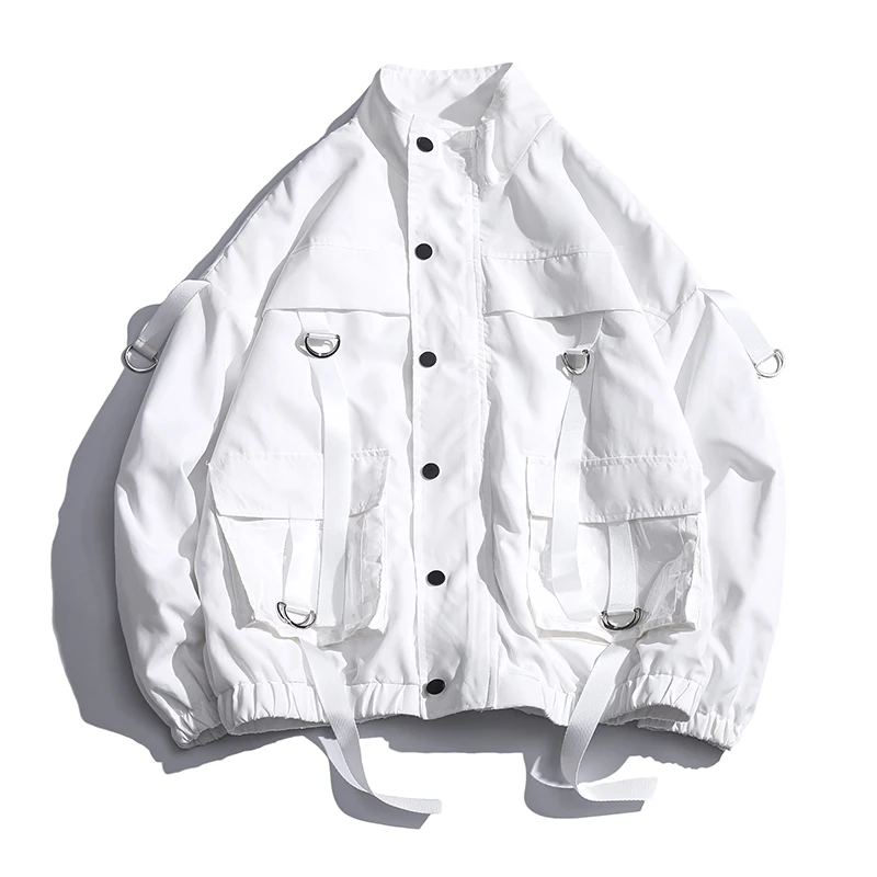 2021 Men Military Jacket Coats Casual Windbreaker Ribbons Pockets Men's Overalls Bomber Jacket Hip Hop Streetwear Man Outwear