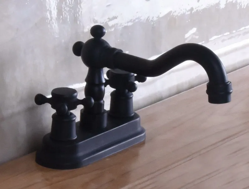 Two Cross Handles Black Oil Rubbed Bronze Swivel Spout Kitchen Bar Sink Bathroom Two Holes Basin Faucet Mixer Tap anf241