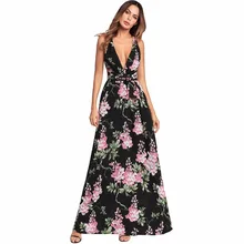

Samiarit women's dress high waist empire deep v neck backlees lace up hollow out dresses sexy beach party casual long dresses