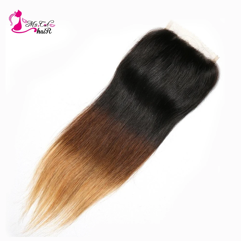 Волосы Ms Cat Ombre Color 1B/4/27 3 тона бразильские прямые волосы 4 ''x 4'' свободная