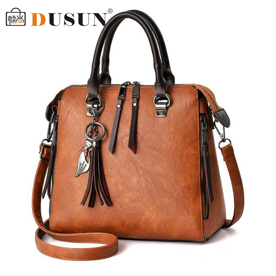 

DUSUN Women Fashion Double zipper Handbag Retro Casual Shoulder Bag Simple Messenger Bag 2019 Designer PU Female Casual Tote