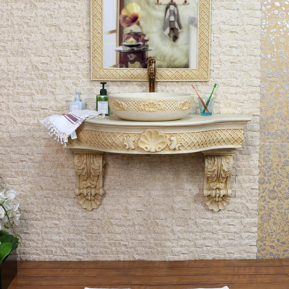 

European style bathroom seashells hanging wall surfaces of carve patterns or designs on woodwork. Art hang a wall lavatory