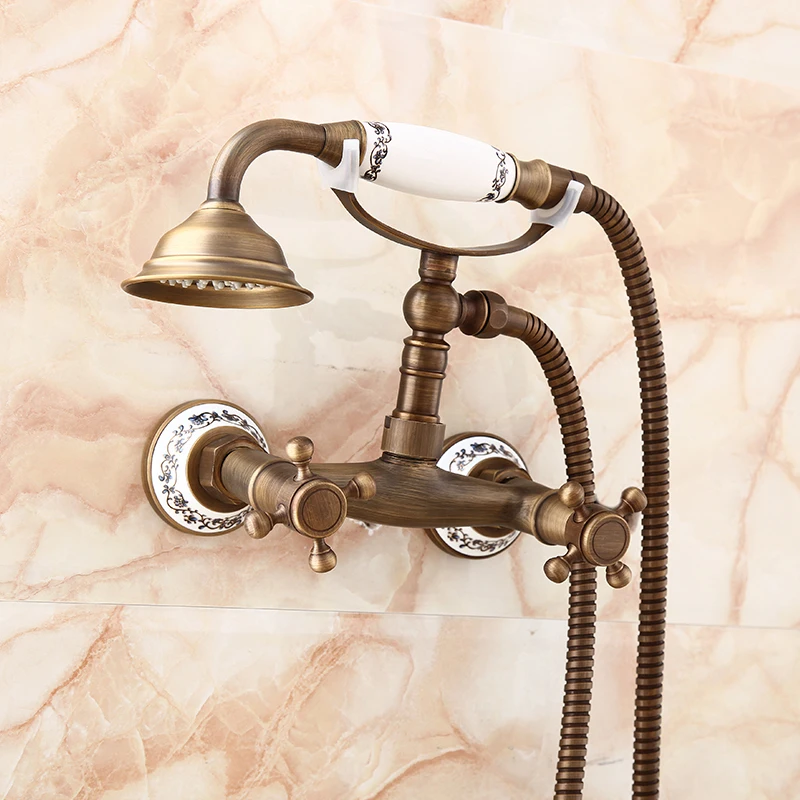 Antique telephone style shower set bathroom shower faucet mixer tap, Wall mounted copper shower