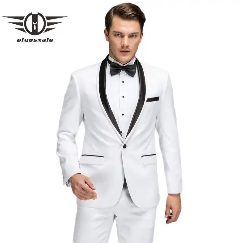 Plyesxale Traje Blanco Para Hombre Novedad De 2018 Trajes De Boda Ajustados Para Primavera Y Otono Para Hombre Chal De Alta Calidad Con Cuello Trajes De Fiesta Para Graduacion Q70 Trajes De Boda