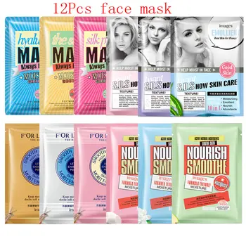 

12Pcs snail fibroin Essence hyaluronic acid Series Mixed Mask for face Moisturizing Whitening Anti-Aging Facial Masks skin care