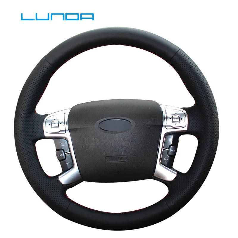 LUNDA черный чехол рулевого колеса автомобиля из искусственной кожи для Ford Mondeo Edge Mk4