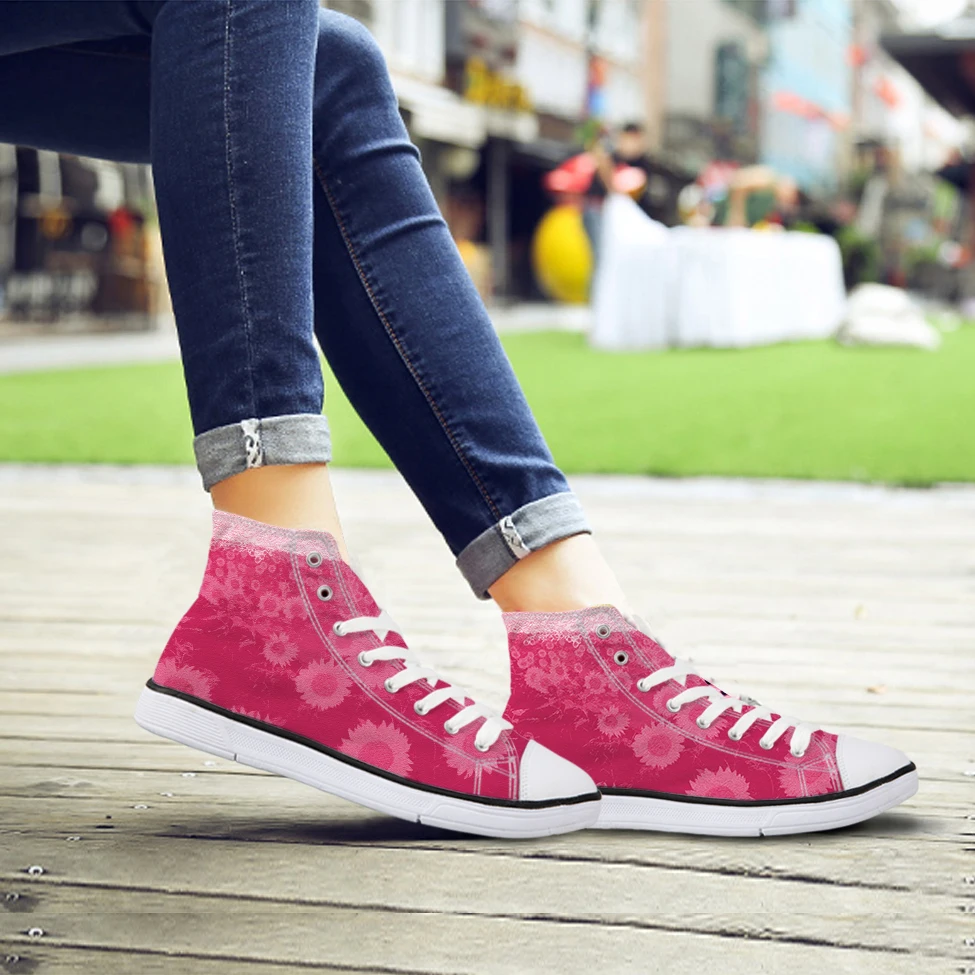 Vulcanity Classique akcustomized Up Plein Air De Chaussures En Femmes cc1169ak Floral Tournesol Haute Sneaker Cc1165ak Lace Impression Lumière Caoutchouc Noisydesings Toile Filles cc1166ak BOAqPIn