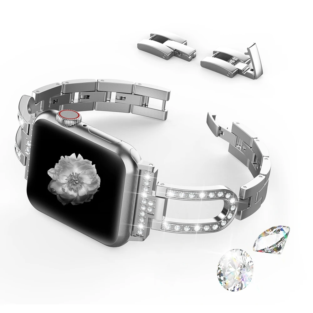 Женские наручные часы с бриллиантами для Apple watch 38 мм 42 мм 40 мм 44 мм из нержавеющей стали u-типа ремешок с манжетами iwatch Series 4 3 2 1