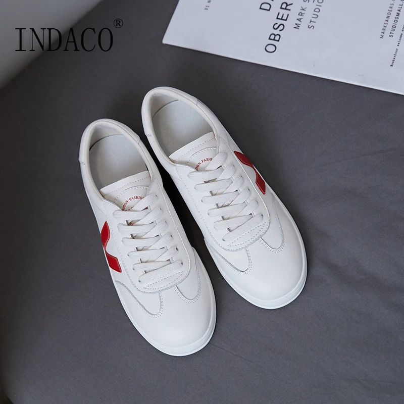 

Woman Shoes Sneakers Leather Canvas Shoes Lace Up White Casual Student 2cm