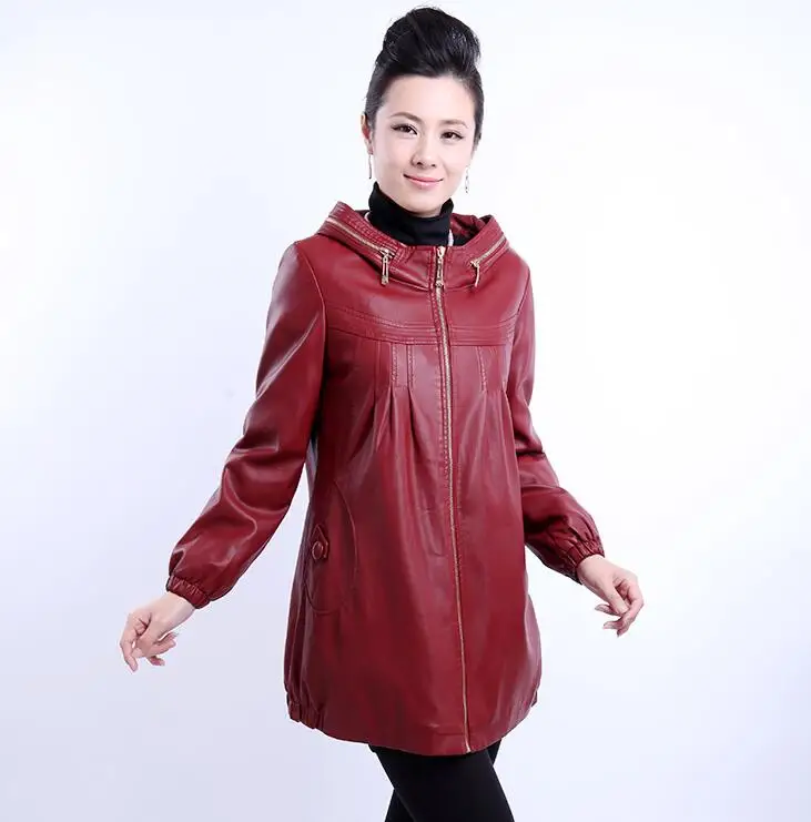 

Fashion L-5XL Plus Size Leather Coat women Leather Jacket Long 2019 Spring Women's Leather Clothing Outerwear Jacket Female