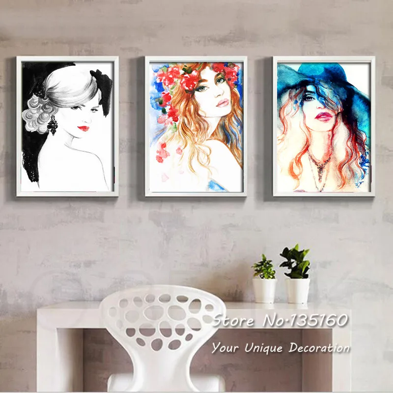 Home Decoration Abstract Watercolor Girl Painting Canvas Art Wall Decor