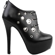 LF80855 Sexy Round Toe Punk Ring Gothic Club Party Platform Stiletto Ankle Boots Black