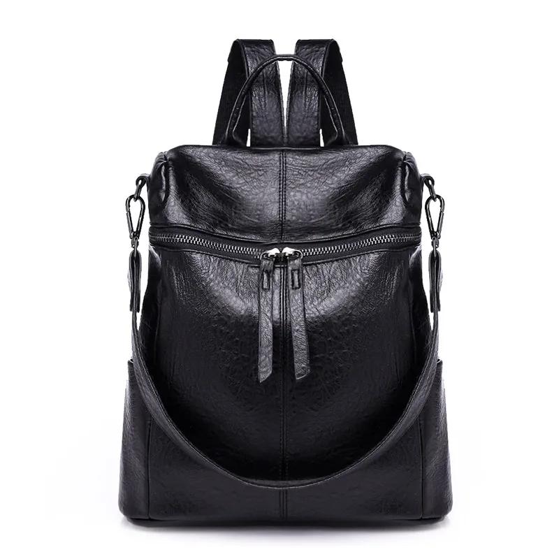 Vfemage Ретро Мягкие Сумки из искусственной кожи для женщин Многофункциональный рюкзак для девочек школьный женский рюкзак женский Mochila Sac Dos - Цвет: Black