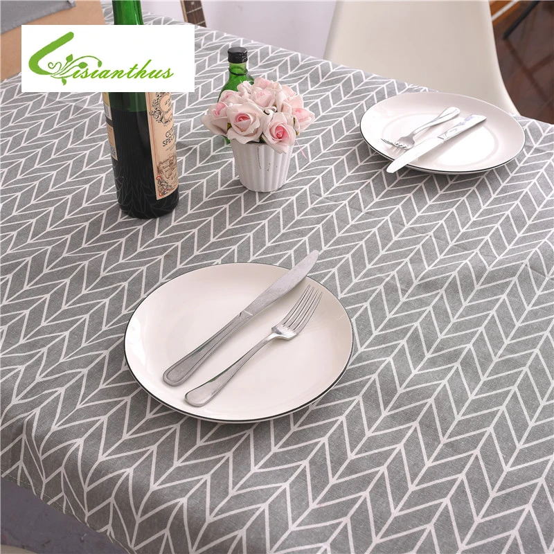 Cotton Linen Table Cloth Country Style Geometric Print Multifunctional