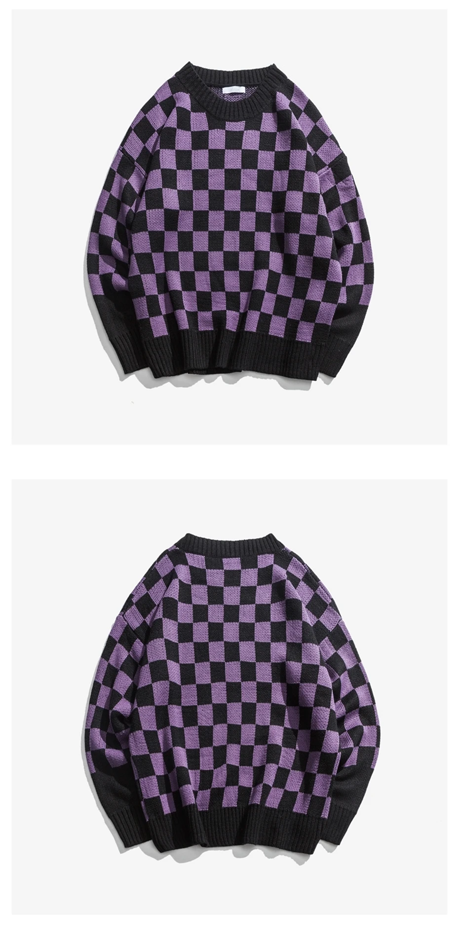2019 Для мужчин плед вязаный свитер хип-хоп пуловер с круглым вырезом 2019 Осень Harajuku Топ уличная красные, черные мужские свободные Костюмы Q0306