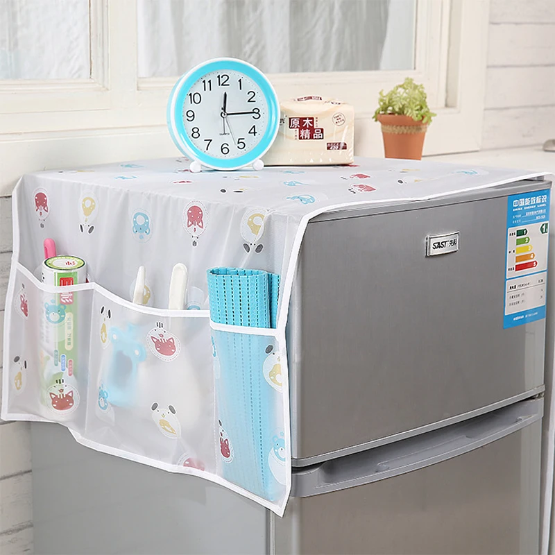 

1Pc Home Fridge Dust Proof Cover Lattice Refrigerator Pouch Organizer Foldable Printed Transparent Storage Bags