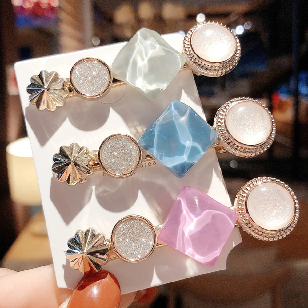 

New Style Hairpins Round Button Shaped Crystal Rhinestone Alloy Hair Clip Barrettes Geometric Hairpins Stone Elegant Headwear
